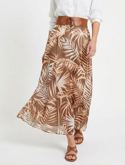Lange rok met bladdessin - Bruin