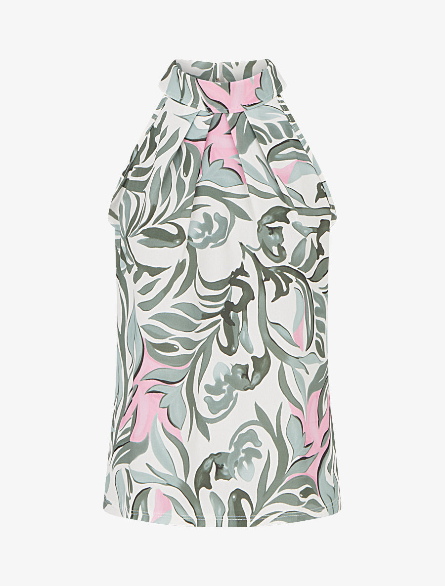 Top sans manches imprimé fantaisie - Kaki - 1