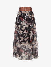 Jupe longue imprimé fleuri à rayures irisées - Noir - 1