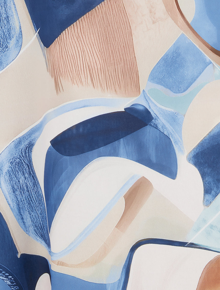 Jupe longue imprimé abstrait à taille fantaisie - Bleu - 3