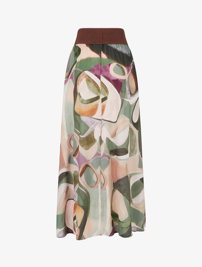 Jupe longue imprimé abstrait à taille fantaisie - Kaki - 2