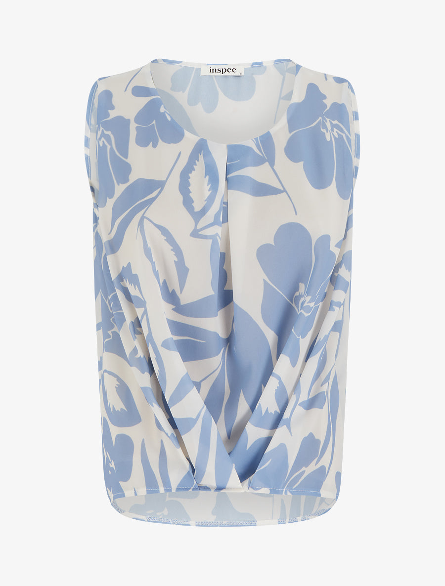 Top en voile imprimé floral - Bleu ciel - 1