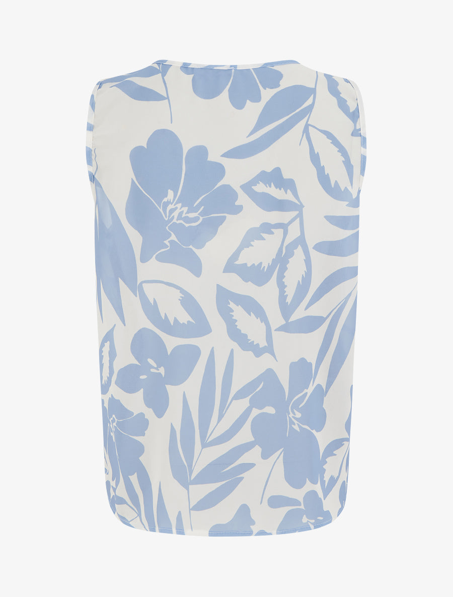 Top en voile imprimé floral - Bleu ciel - 2