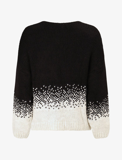 Pull en maille bicolore - Noir - 2