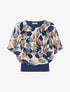 Top imprimé feuillage à manches courtes - Marine - 1