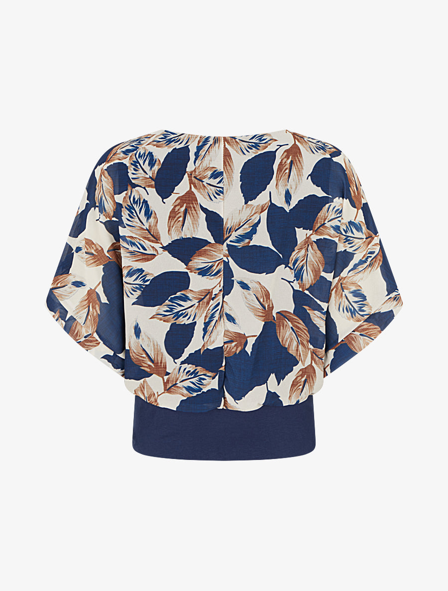 Top imprimé feuillage à manches courtes - Marine - 2