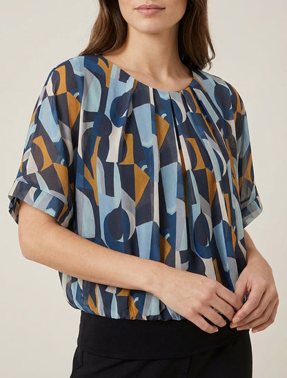 Fantasieprint top met korte mouwen - Blauw