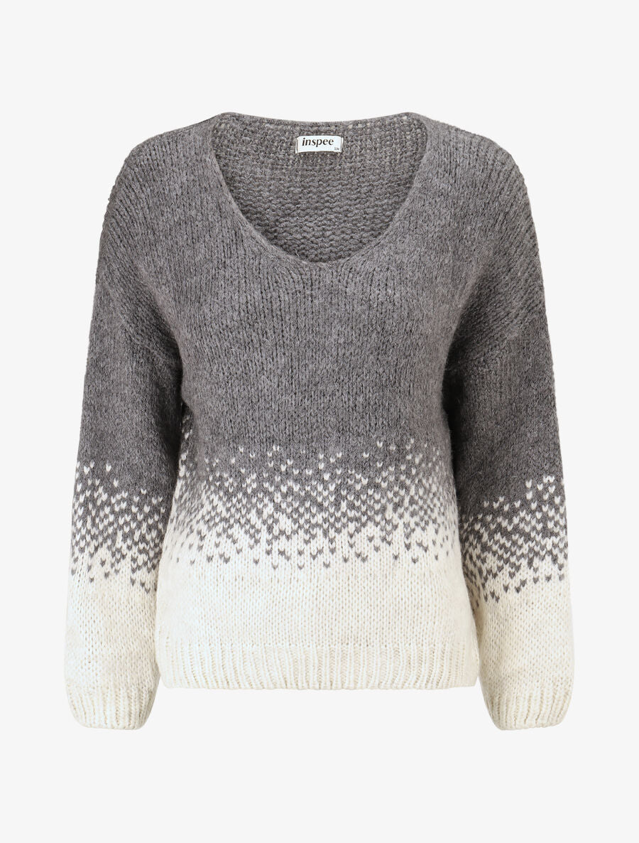 Pull en maille bicolore - Gris - 1