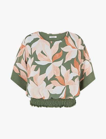 Top imprimé à manches courtes chauves-souris - Kaki - 1