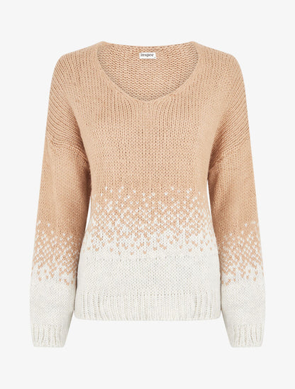 Pull en maille bicolore - Beige - 1