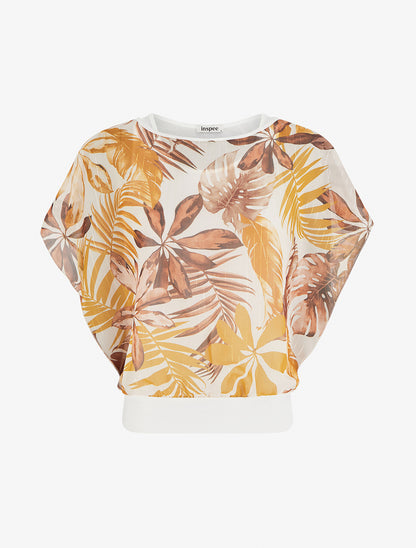 Top boule manches courtes imprimé tropical - Moutarde - 1