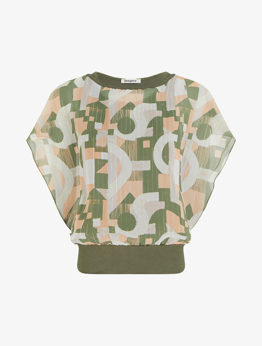 Top boule manches courtes imprimé graphique - Kaki - 1