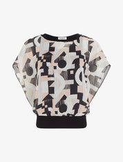 Top boule manches courtes imprimé graphique - Noir - 1