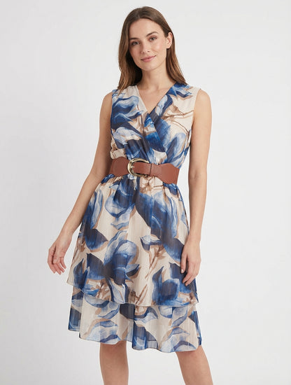 Robe patineuse sans manches imprimé grandes fleurs - Marine