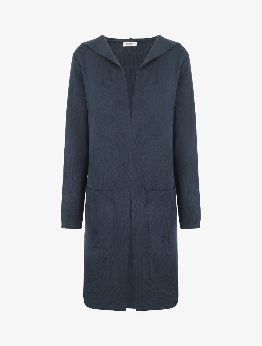 Gilet ouvert uni à poches plaquées - Marine - 1