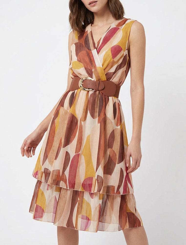 Robe patineuse sans manches imprimé fantaisie - Marron