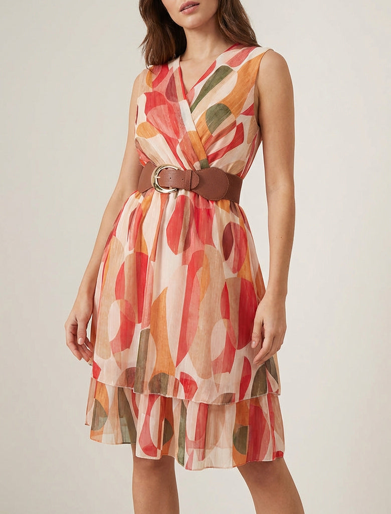 Mouwloze skaterjurk met fantasieprint - Rood