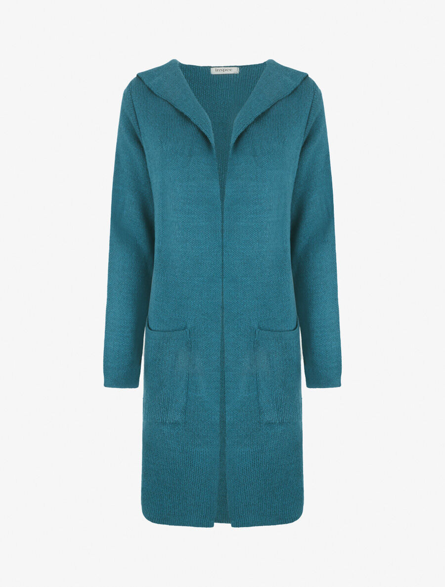 Gilet ouvert uni à poches plaquées - Bleu pétrole - 4