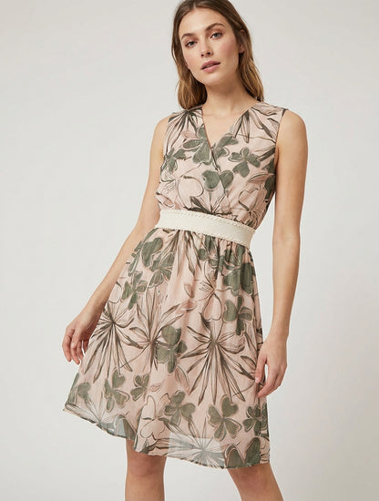 Robe patineuse sans manches imprimé fleuri - Kaki