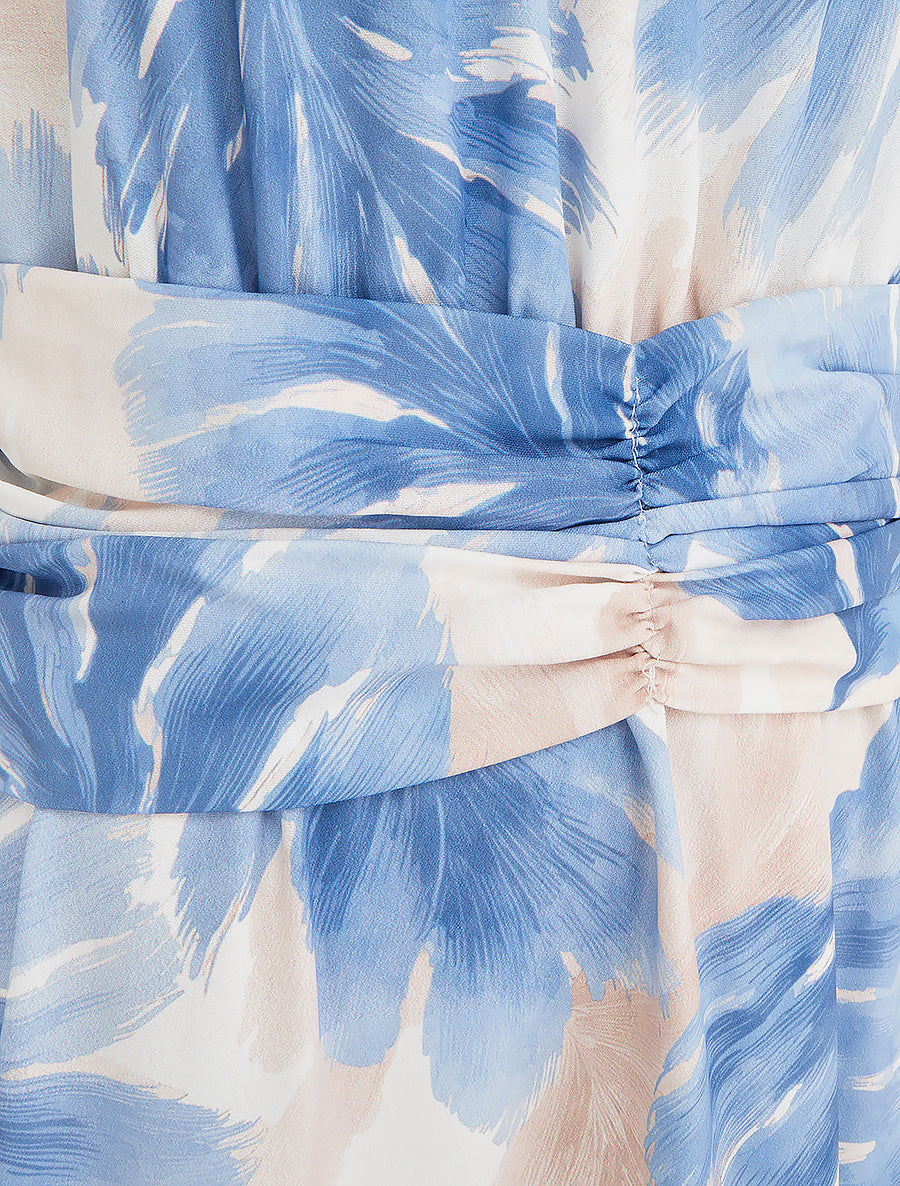 Robe imprimé feuillage à taille élastiquée - Bleu ciel - 3