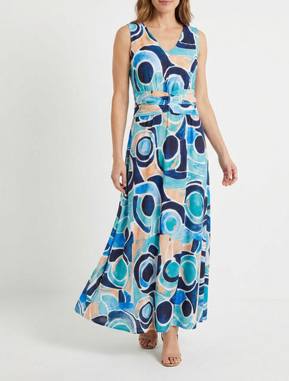 Jurk met abstracte print en elastische taille - Marine