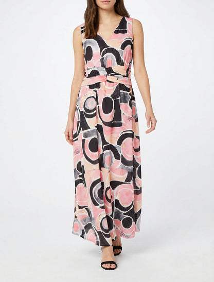 Jurk met abstracte print en elastische taille - Zwart
