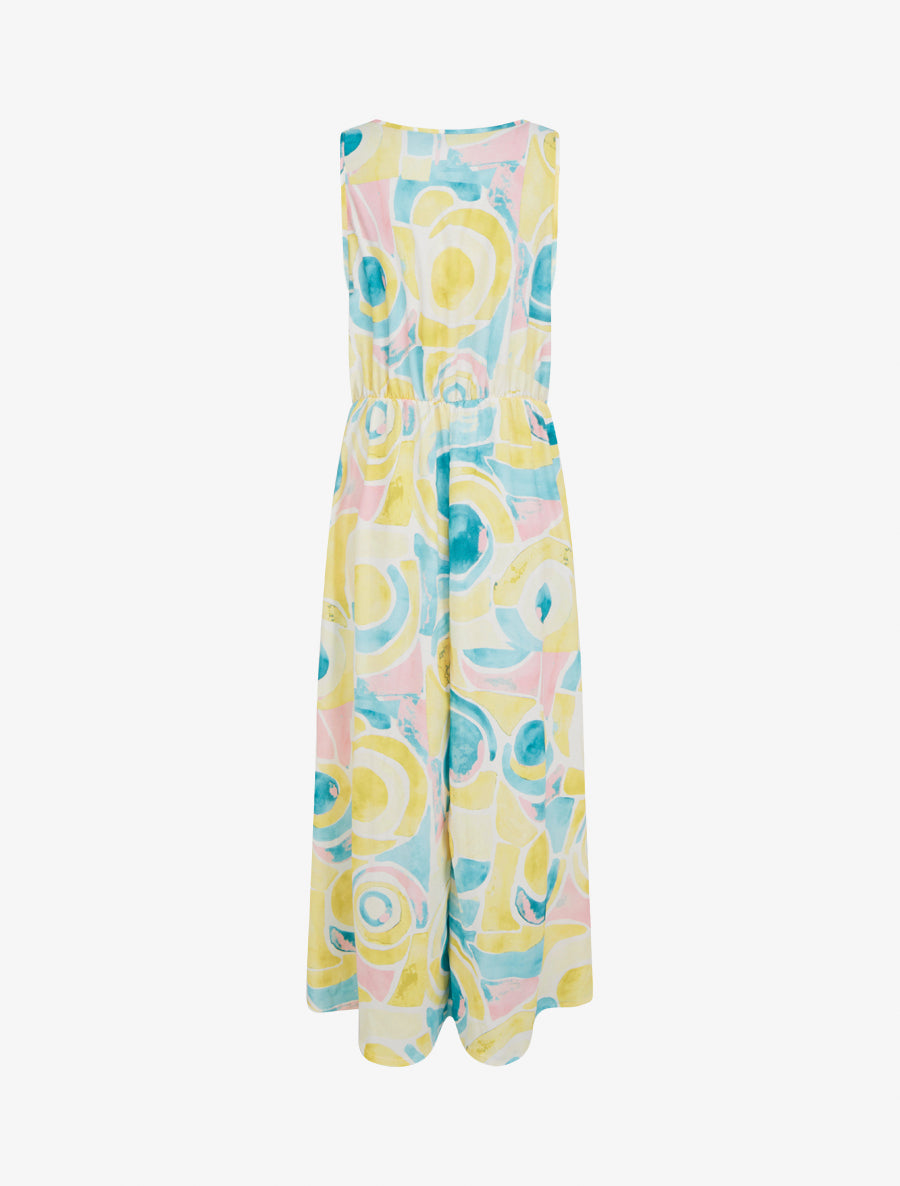 Robe imprimé abstrait à taille élastiquée - Jaune - 2