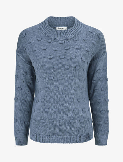 Pull en maille à rectangles en relief - Bleu charrette - 1