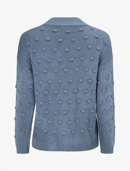 Pull en maille à rectangles en relief - Bleu charrette - 2