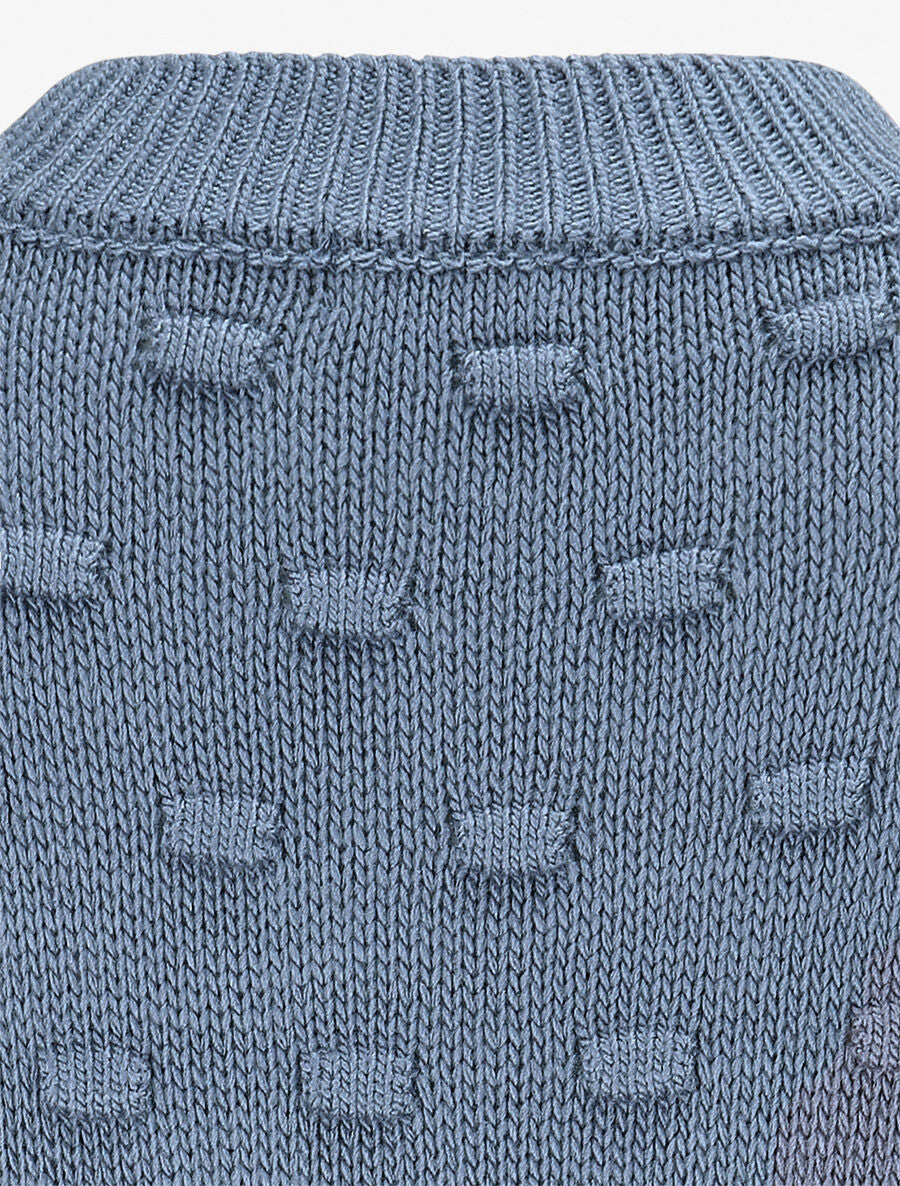 Pull en maille à rectangles en relief - Bleu charrette - 3