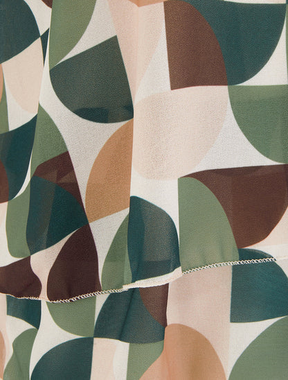 Top imprimé graphique à bords volantés - Kaki - 3