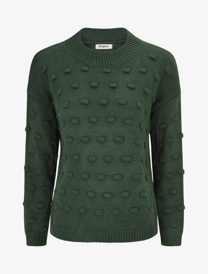 Pull en maille à rectangles en relief - Vert sapin - 1
