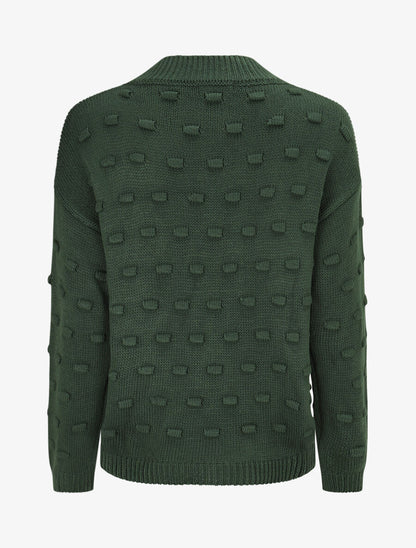 Pull en maille à rectangles en relief - Vert sapin - 2