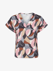 Top imprimé abstrait à manches courtes - Noir - 1