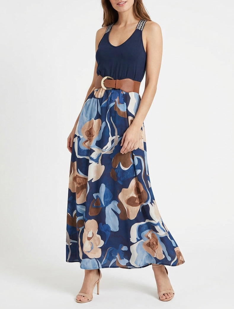Lange jurk met fantasieprint - Marine