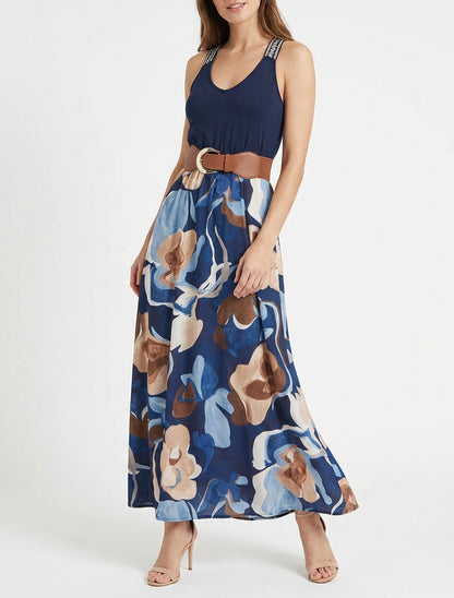 Lange jurk met fantasieprint - Marine