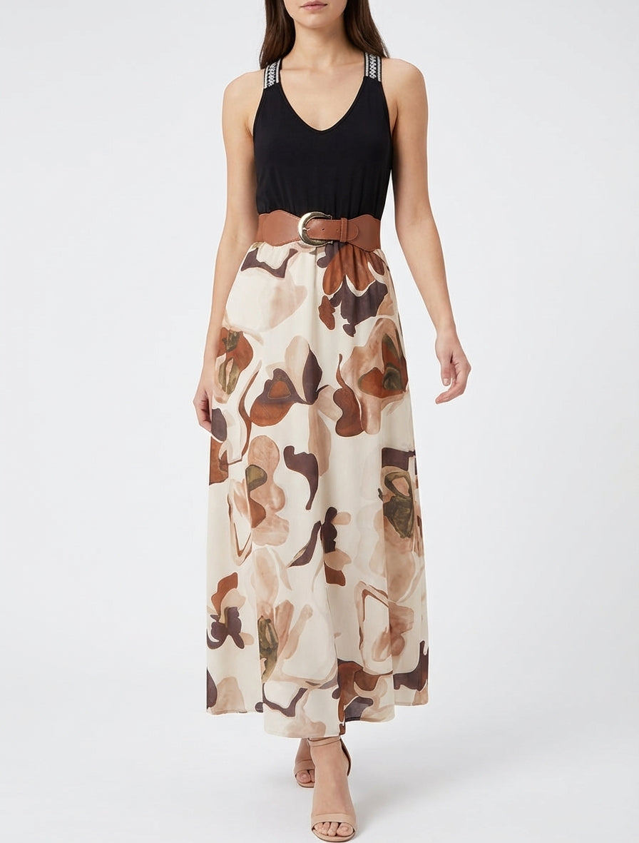 Lange jurk met fantasieprint - Beige