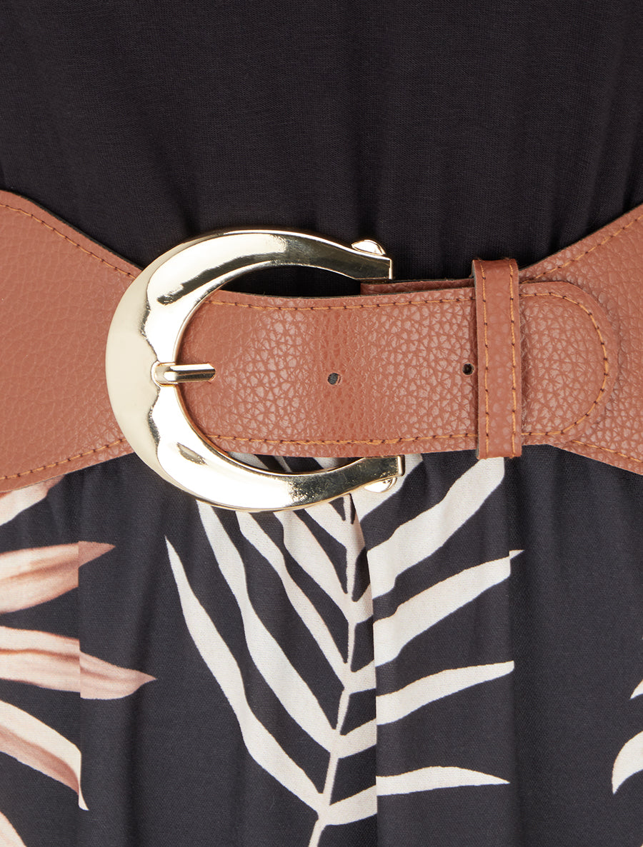 Robe longue imprimé feuillage - Noir - 3