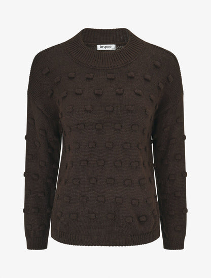 Pull en maille à rectangles en relief - Chocolat - 1