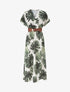 Robe longue manches courtes imprimé feuillage - Kaki - 1