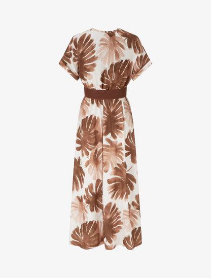 Robe longue manches courtes imprimé feuillage - Marron - 2