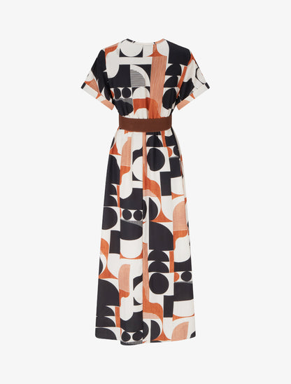 Robe longue manches courtes imprimé graphique - Noir - 2