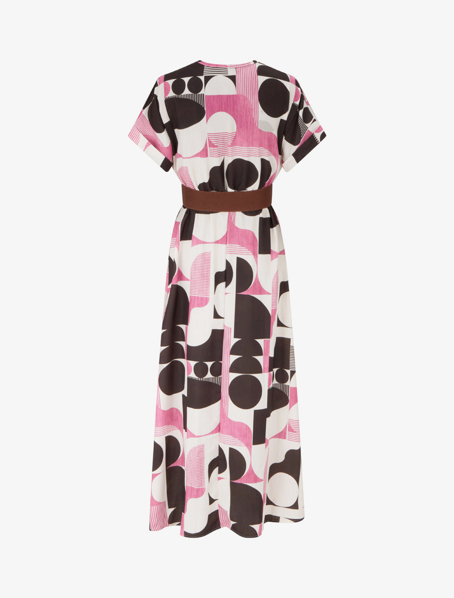 Robe longue manches courtes imprimé graphique - Marron - 2