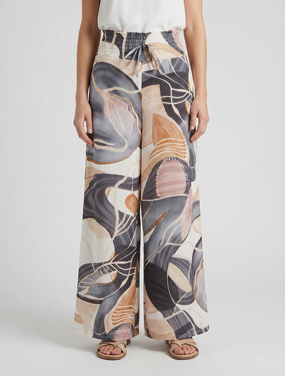 Abstracte printbroek met elastische tailleband - Zwart