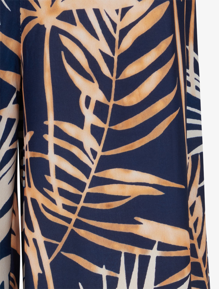 Pantalon imprimé feuillage à taille élastiquée - Marine - 3