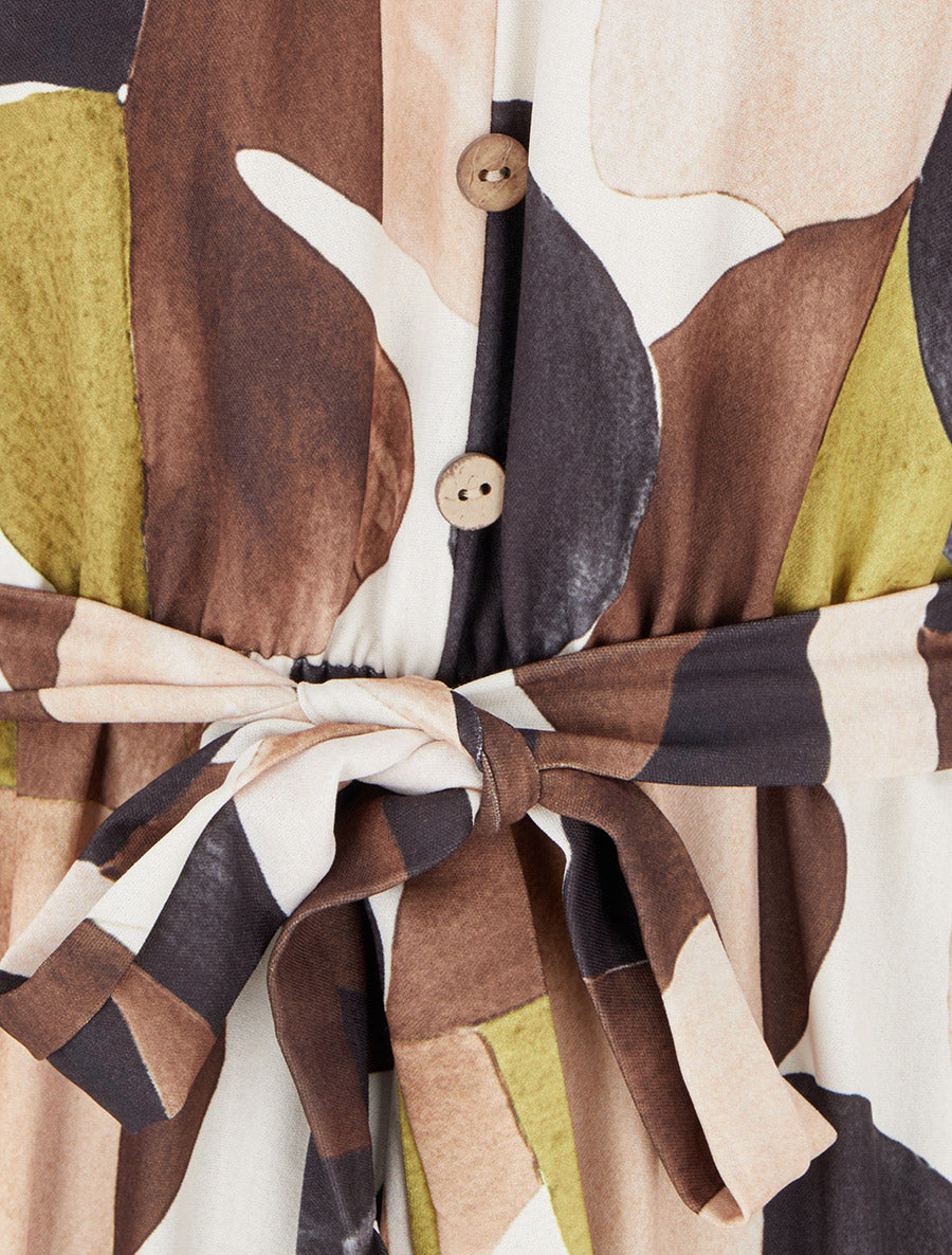 Combinaison imprimé abstrait à taille élastiquée - Noir - 3