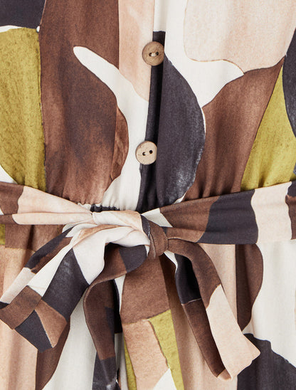 Combinaison imprimé abstrait à taille élastiquée - Noir - 3