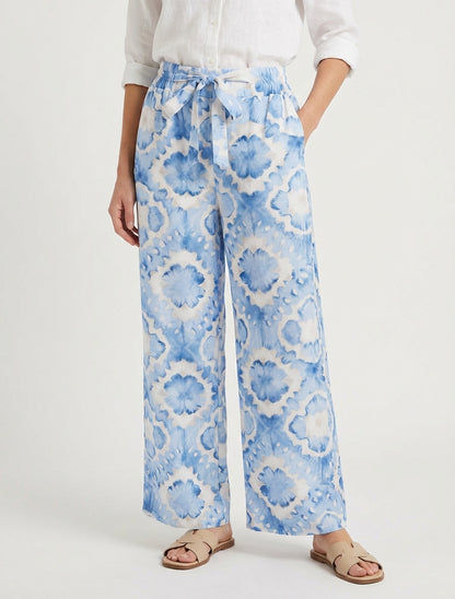 Elastische broek met abstracte print - Lichtblauw