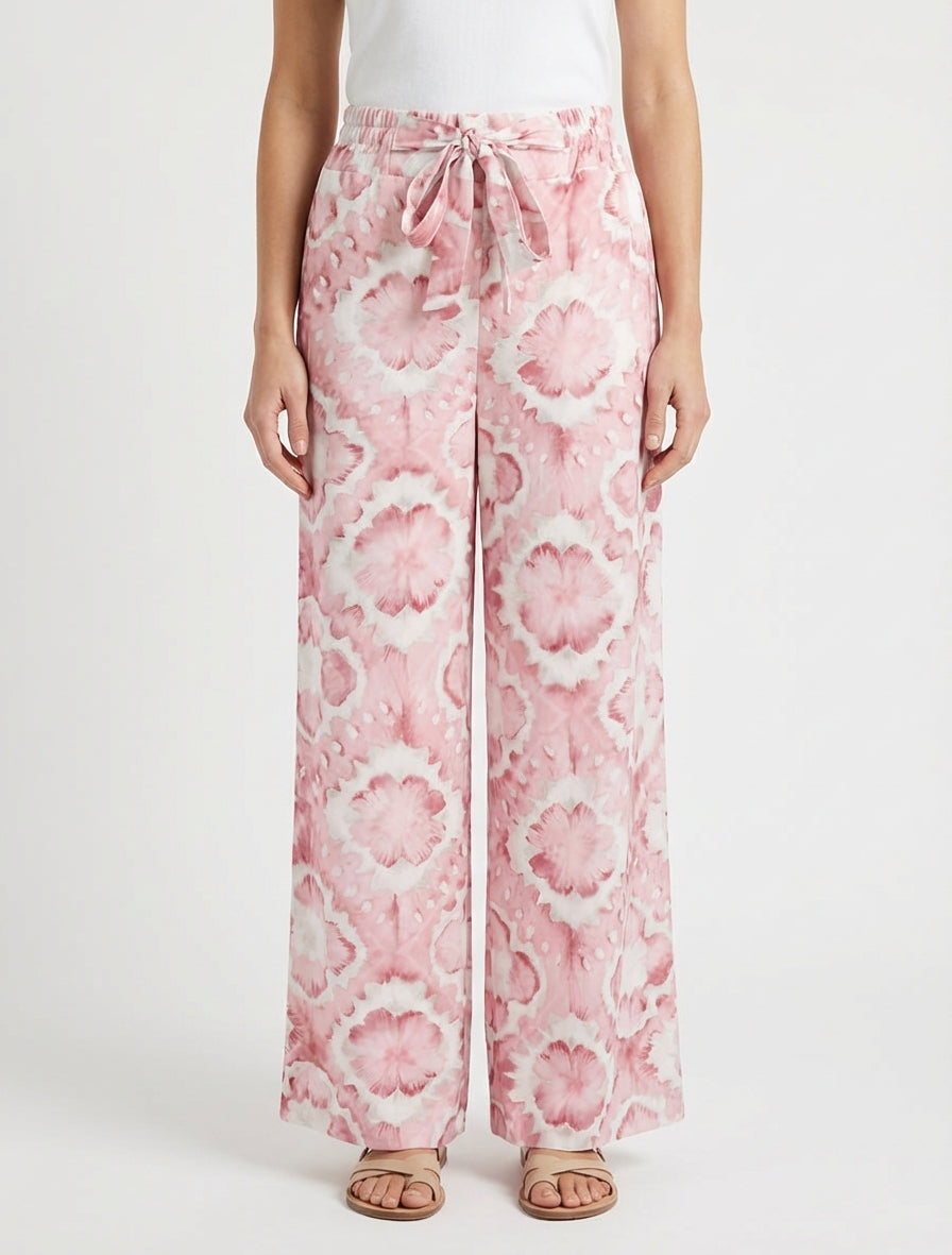 Pantalon élastiquée imprimé abstrait - Rose