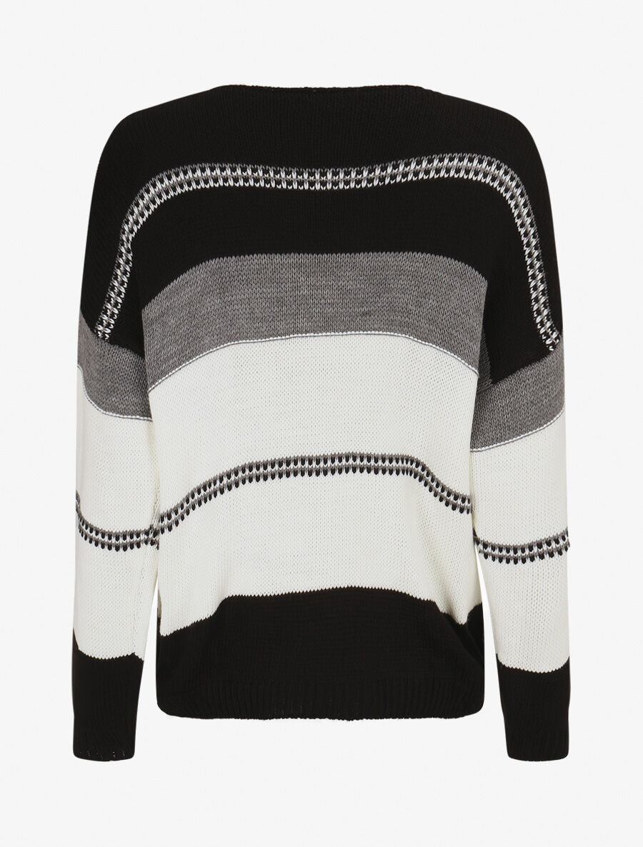 Pull en maille à rayures stylisées - Noir - 2